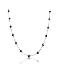 6mm Round Coin Black CZ Bezel Set on Sterling Silver Cable Chain Necklace