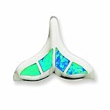 Sterling Silver Created Blue Opal Inlay Whale Tail Slide Pendant