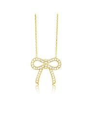 Sterling Silver 16" + 2" Extension Gold-Plated CZ Bow Necklace