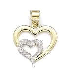 14k Two-Tone Double Diamond-Cut Heart Pendant