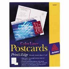 Avery 5889 Color Laser Postcards, 4 x6, White, 2 Cards per Sheet, 80/pack