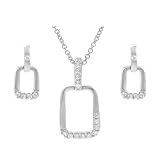 Tressa Sterling Silver CZ Accented Square Necklace and Earring Set