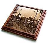 Scenes from the Past Archive Collection - 1920s Ford Service Truck and Tractors Sepia - Trivets