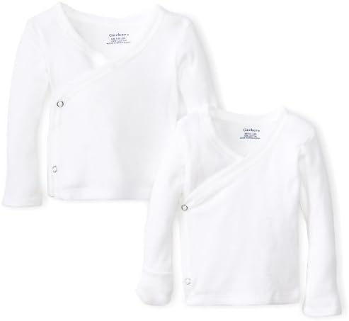 Gerber Unisex-Baby Newborn 2 Pack Long Sleeve Side Snap Mitten Cuffs Shirt