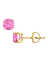14K Yellow Gold Prong Set Pink Sapphire Stud Earrings 1.00 CT TGW