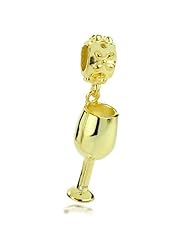 Sterling Silver Yellow Gold Overlaid Wine Goblet Dangle Charm ,Fits Pandora and All Brands Charm Bracelets and Necklaces.