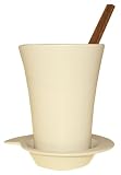 Design House Stockholm Spin Mug & Saucer - White + Teak Stirrer - Set of 2