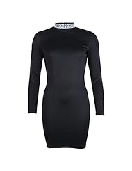 Jeweled Long Sleeves Short Polyester High-Neck  Dress