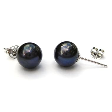 HinsonGayle AA+ Round 8.0-8.5mm Black Pearl Stud Earrings (14kWG)