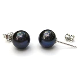 HinsonGayle AA+ Round 8.0-8.5mm Black Pearl Stud Earrings (14kWG) by 