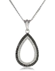 Sterling Silver 0.40 Cttw Black and White Diamond Pendant Necklace, 18"