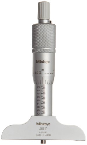 Mitutoyo 128-105 Vernier Depth Gauge, Micrometer Type, 0-1" Range, 0.