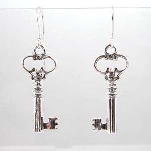 Dangling Antique Key Earrings in Sterling Silver, #8560