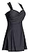 Women's Elegant Crossover One Piece Swimdress Skirted Bottom Swimsuit (FBA), US 18W-20W, pearl black, tag size 7XL
