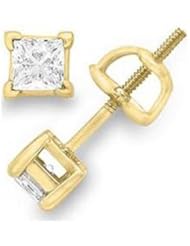 14k Solid Gold Princess Cut Diamond Earring Stud (0.60 ct.tw.)
