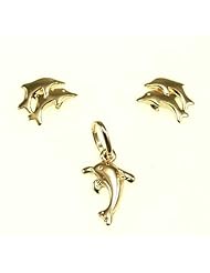 Kala-isjewels - Ladies- 18ct Gold Plated"" Dolphins ""Pendant ( 0,63"" ) , Earrings and Chain (17,71"" )