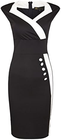 CHRIS DEMI Women's V Neck Sleeveless Button Wiggle Dress