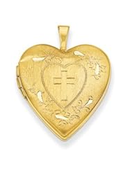 Genuine IceCarats Designer Jewelry Gift 14K 20Mm Cross W/ Diamond Cut Heart Locket