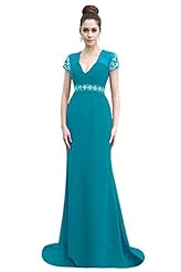 V-neck Crystal Crystals Short Sleeves Evening Dress/Prom Dress/Wedding Dress 