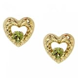 10KT Gold Heart Stud Earrings - Green Peridot Gemstones