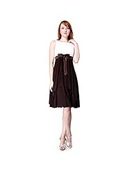 Bateau Neck Sleeveless Empire   Waistline Polyester/Satin/Spandex Pleated Tiered Colorblocking Two-Toned  Dress With a Ribbon 
