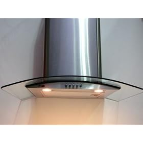 Cooker Hood with Curved Glass (60cm wide), Extra Powerful Extraction Capacity Free Vent Kit