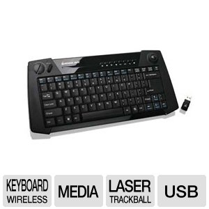 IOGEAR Multimedia Keyboard with Laser Trackball and Scroll Wheel, 2.4GHz Wireless GKM561R (Black)