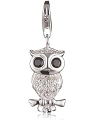 VINANI brand Germany 925 Sterling Silver Charm Pendant Owl on Limb Zirconia white black HEUB