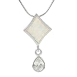 Sterling Silver and White Opal Diamond shape Necklace