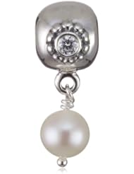 PANDORA Silver Pearl of Wisdom Clip w/ White Pearl and CZ Charm 790873P