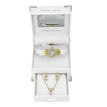 Pierre Cardin Ivory Watch, Princess Cut Pendant & Earring Set in a Fancy Presentation Box