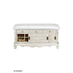 Heirloom Winslow 60w Shoe Storage Bench With Cream Leather Seat, 60W CREAM LTHR, IVORY by Home Decorators Collection