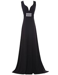 Sexy V-neck Chiffon/Viscose Beaded  Sleeveless Evening Dress/Prom Dress/Party Dress  With Rhinestones