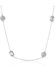 Sterling Silver Rectangle and Circle Cubic Zirconia Station Necklace