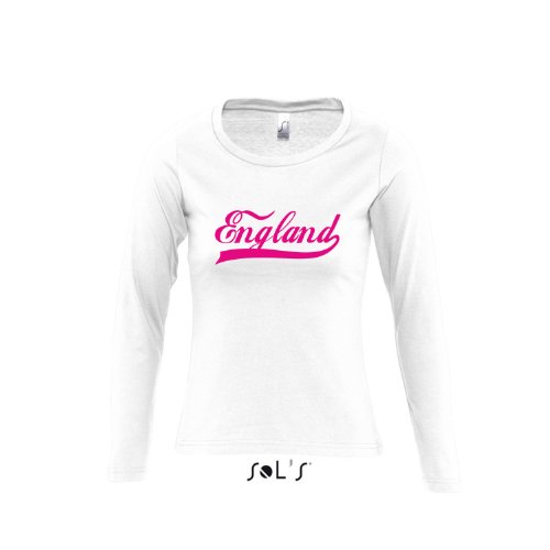 England Oldschool LÄNDERSHIRT EM / WM FAN Trikot – Damen Langarm Longsleeve T-Shirt S-XL , White – pink , S