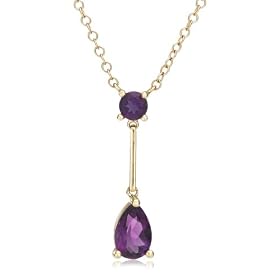 14k Yellow Gold Pear-Shaped Amethyst Drop Necklace, 17 by
