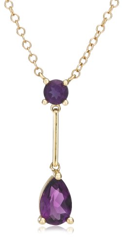 14k Yellow Gold Pear-Shaped Amethyst Drop 17 inch Necklace