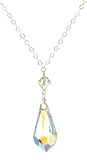 Sterling Silver Swarovski Elements Crystal Aurora Borealis Teardrop Pendant with Bicone Necklace, 18