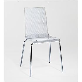 Euro Style 04364 Lola Stacking Side Chair White Stripes Chrome 4 Pack by Euro Style