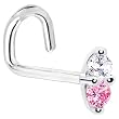 20 Gauge LEFT Nostril - 14K White Gold Pink 1.5mm CZ Marquise Nose Ring