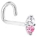 18 Gauge LEFT Nostril - 14K White Gold Pink 1.5mm CZ Marquise Nose Ring