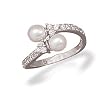 Rhodium Plated Cultured Freshwater Pearl and CZ Wrap Ring