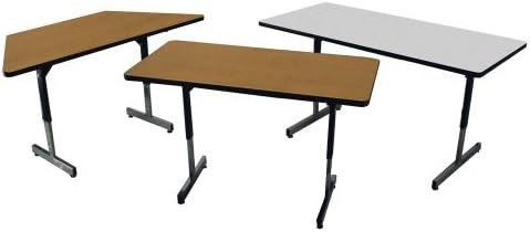 Adjustable T-Leg Activity Table, 30 x 30 x 60" Trapezoid, Light Oak Top