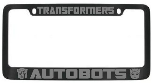 Autobots Transformers License Plate Frame Black with Silver lettering - 2 Free Caps