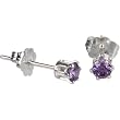 Sterling Silver 3mm Amethyst (February) Cubic Zirconia Stud Earrings