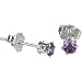 Sterling Silver 3mm Amethyst February Cubic Zirconia Stud Earrings