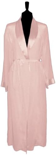DUET - 100% Silk Long Robe with Matte Body and Shine Trim, Ice Pink, Medium