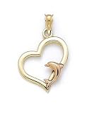14k Two-Tone Dolphin Heart Pendant