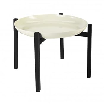 Tablo - Table d'Appoint blanc/piètement noir/bois de Teng/Taille 1/HxØ 40x52cm