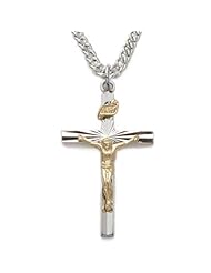 .925 Sterling Silver Crucifix Pendant Necklaces in a 2-Tone Starburst Design Catholic Jewelry Crucifix Pendant Necklaces Gift Boxed w/Chain Necklace 20" Length Gift Boxed